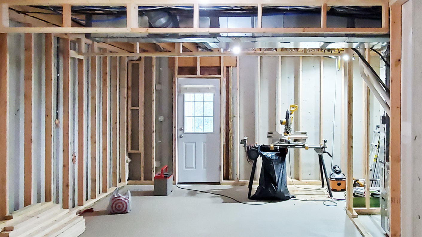 An unfinished basement, ready for remodeling.